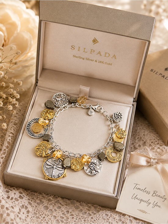Silpada Jewelry - Rare Silpada Bracelet Silver and Gold Charm Bracelet up to 8.5” Wrists 💋
